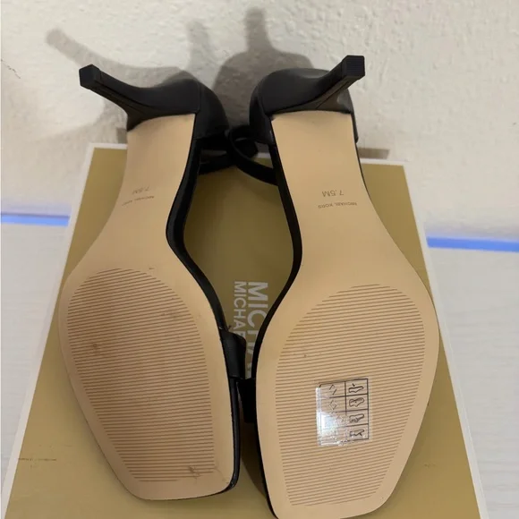 Michael Kors Jaida Ankle-Strap Black Leather High Heel Sandals. - Picture 9 of 10